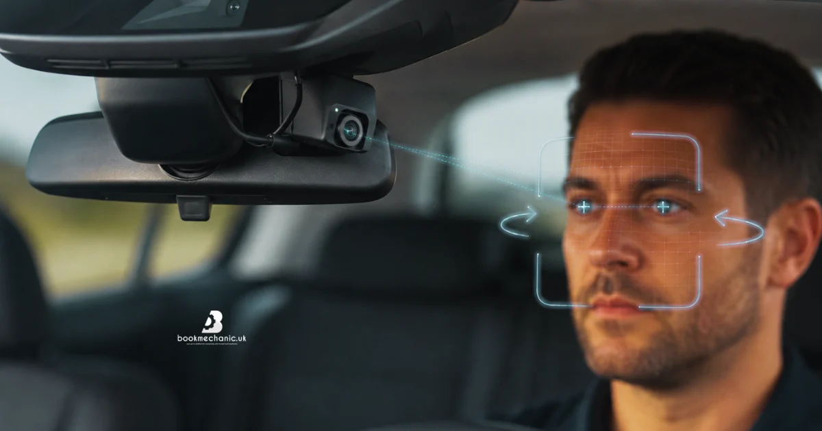Driver-distraction warning system operating while a car travels on a motorway